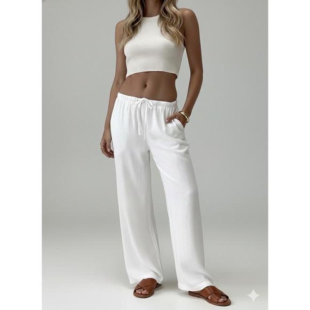 Princess Polly Parlea Wide Leg Lounge Pants Drawstring Linen Blend Beach Vacay 2